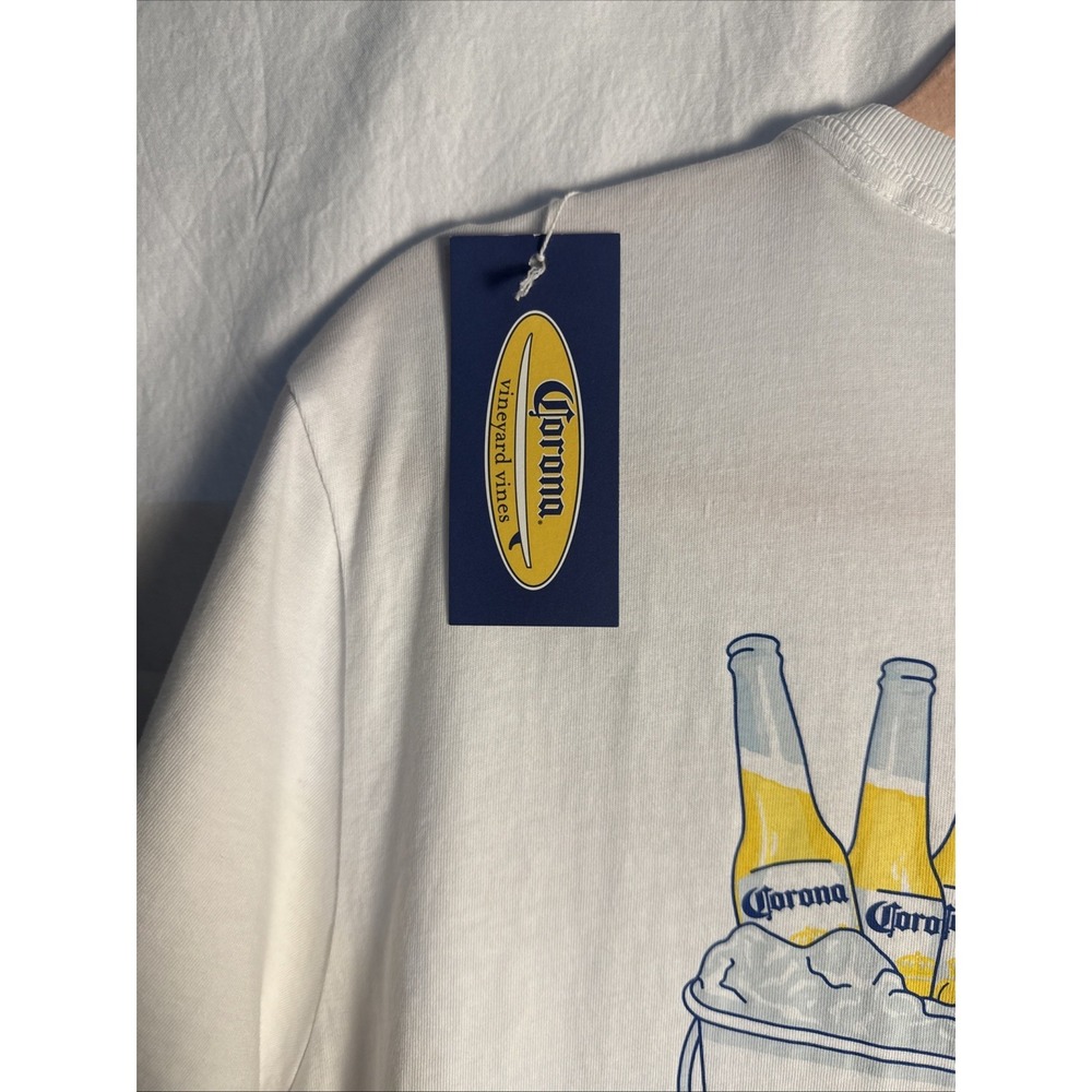 Corona x Vineyard Vines Pocket T-Shirt White Medium NWT Beer Surf Logo - Picture 7 of 7